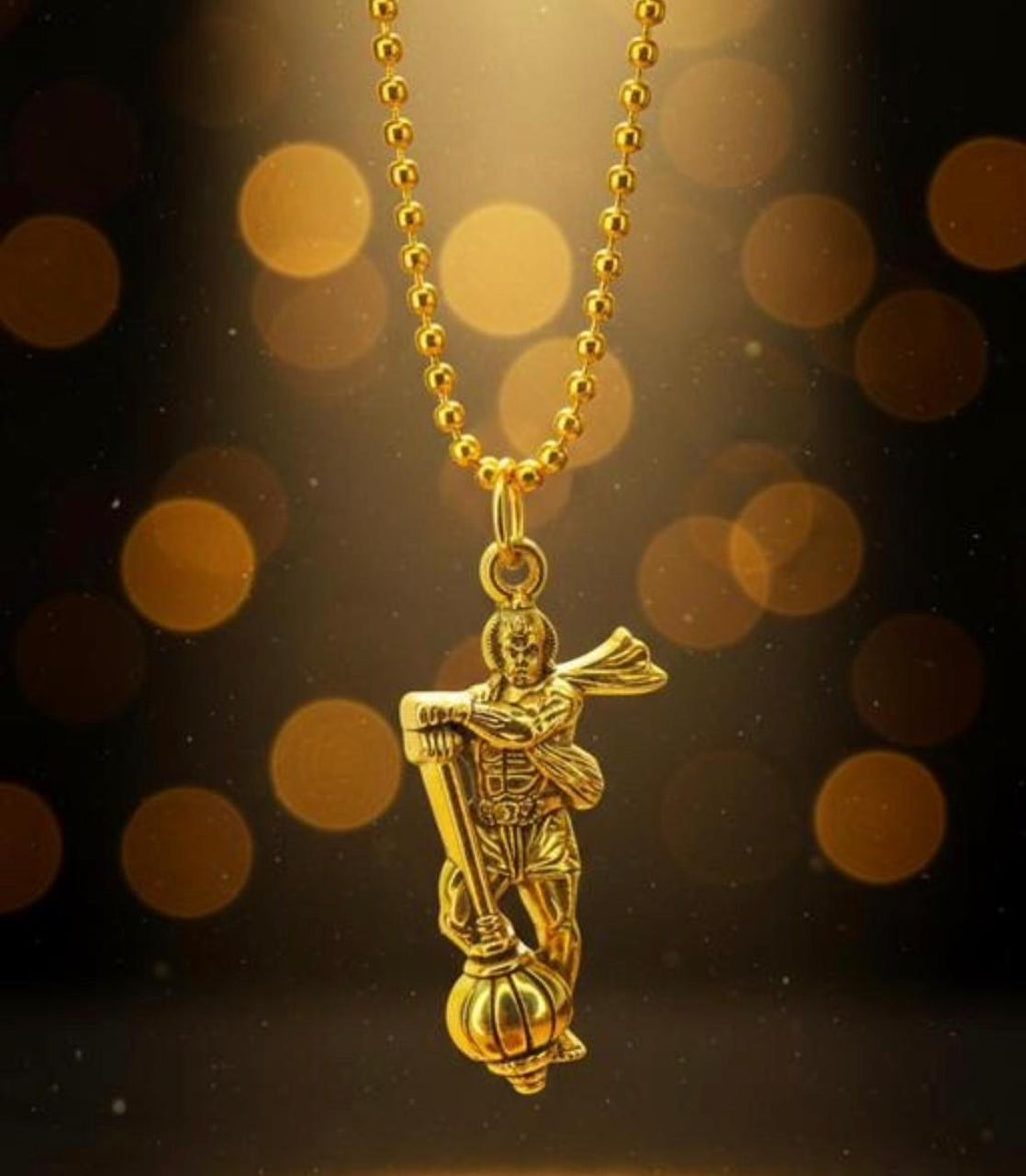 Powerful Hanuman Gada Gold-Plated Pendant with Chain | Divine Strength Spiritual Necklace for Men & Boys