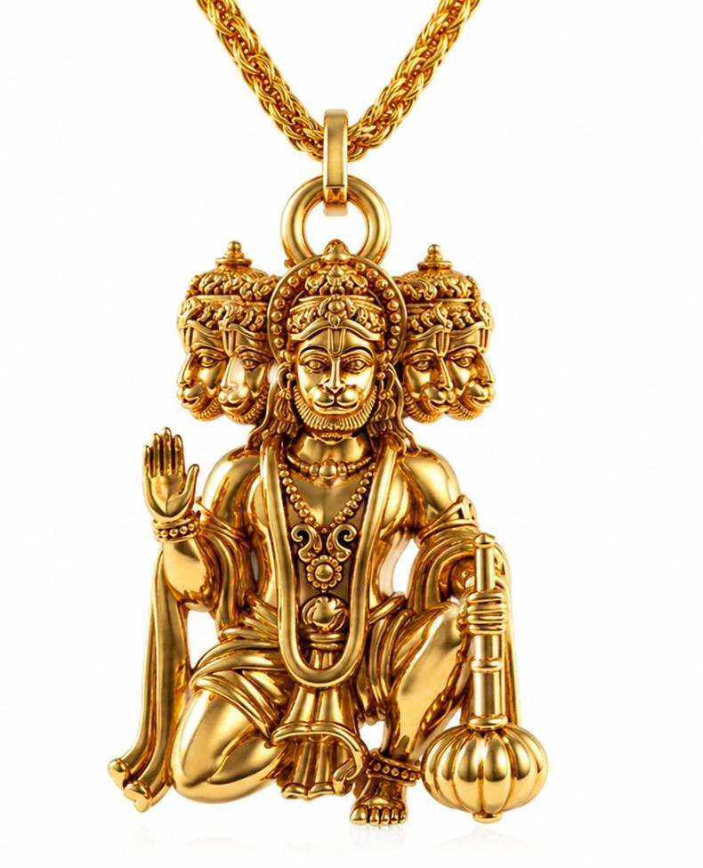 Luxury Panchmukhi Hanuman Gold-Plated Pendant with Royal Chain | Divine Protection Spiritual Necklace for Men & Women