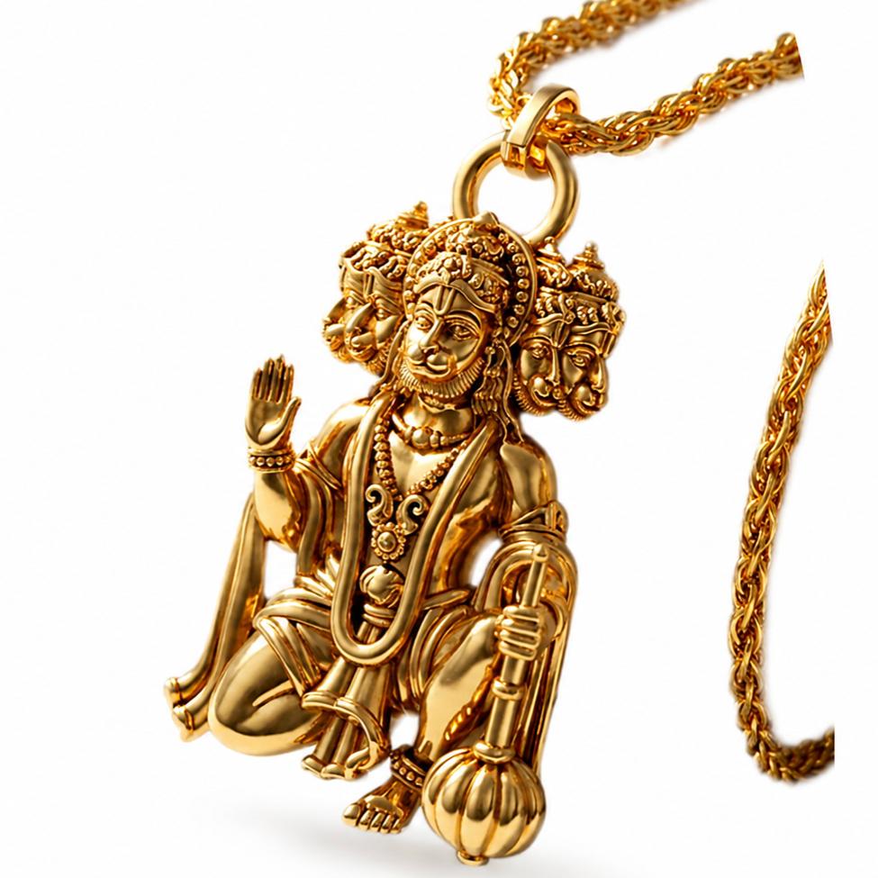 Luxury Panchmukhi Hanuman Gold-Plated Pendant with Royal Chain | Divine Protection Spiritual Necklace for Men & Women