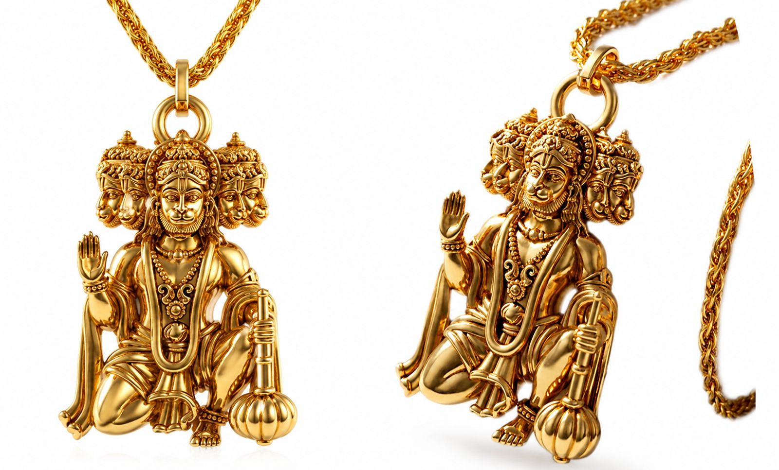 Luxury Panchmukhi Hanuman Gold-Plated Pendant with Royal Chain | Divine Protection Spiritual Necklace for Men & Women